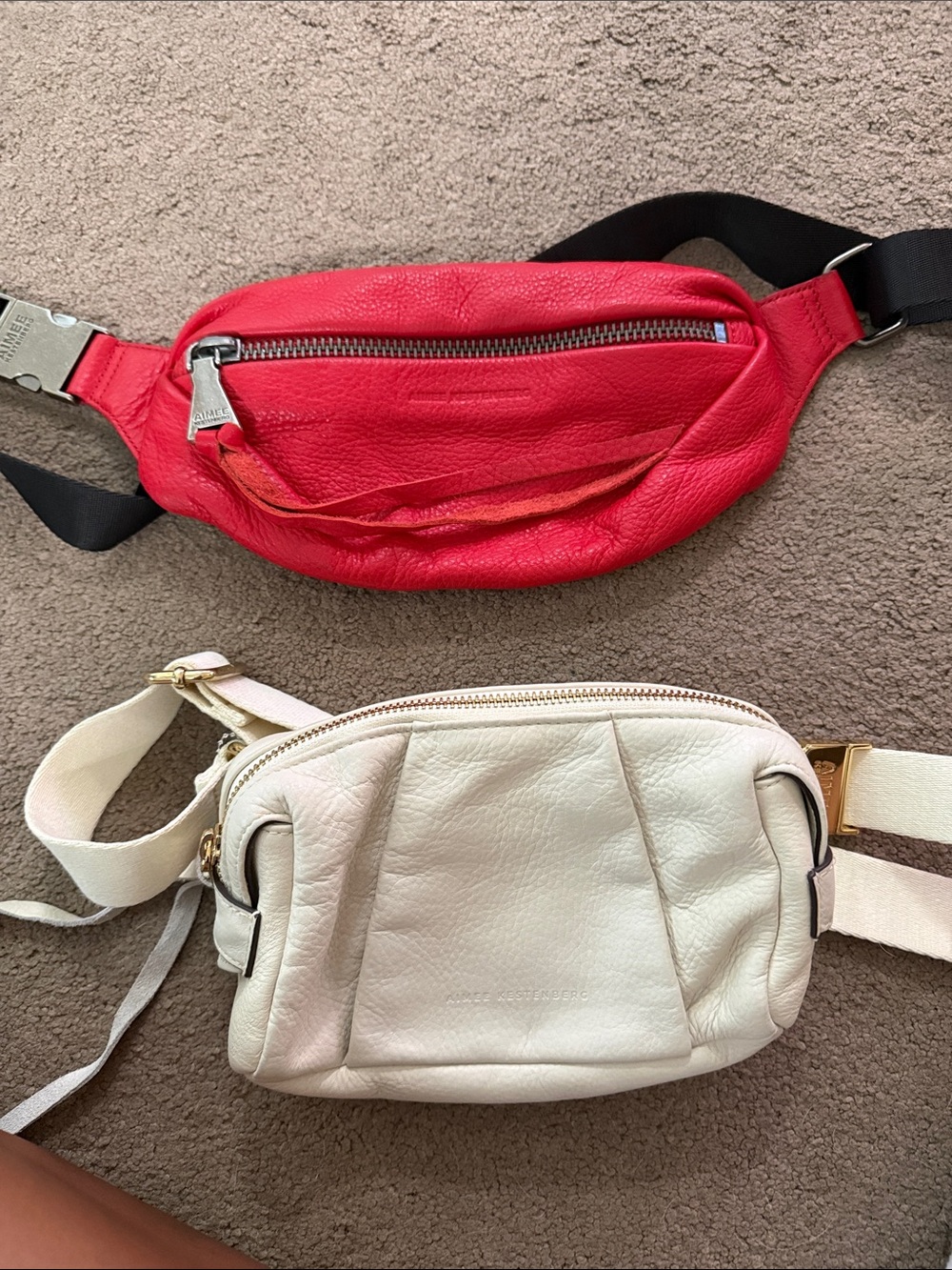2 Genuine Leather Aimee Kestenberg Red and Cream Leather Crossbody Sling Bags